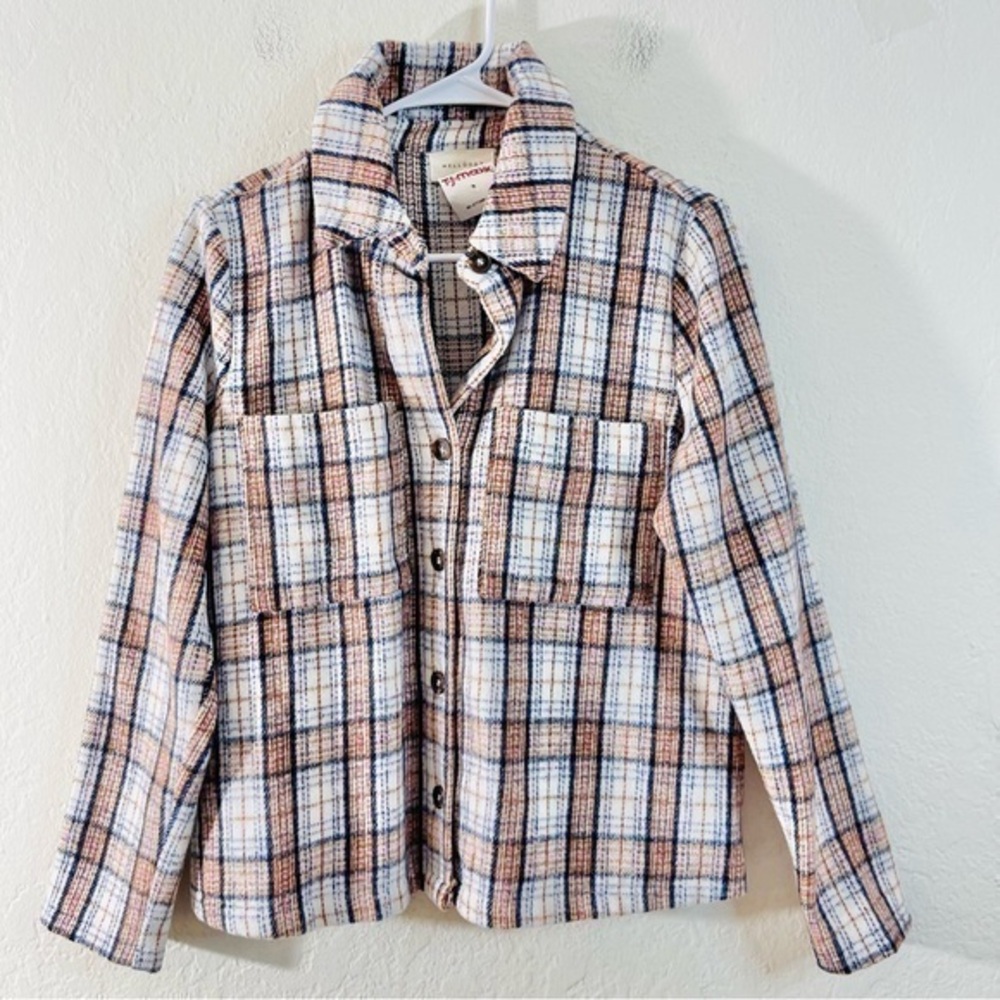 NWT Melloday Plaid Long Sleeve Shacket Jacket Women Size Small Brown/White